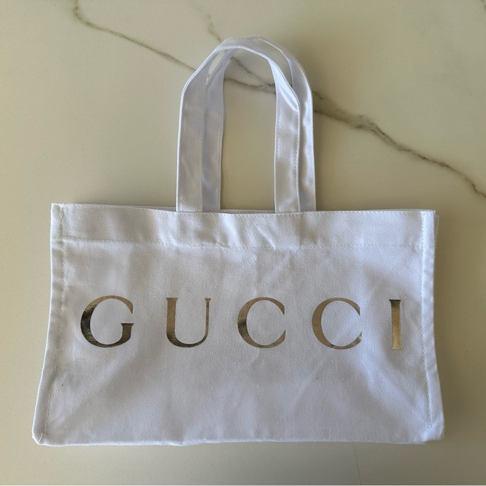 Gucci White Canvas Tote with Silver Logo